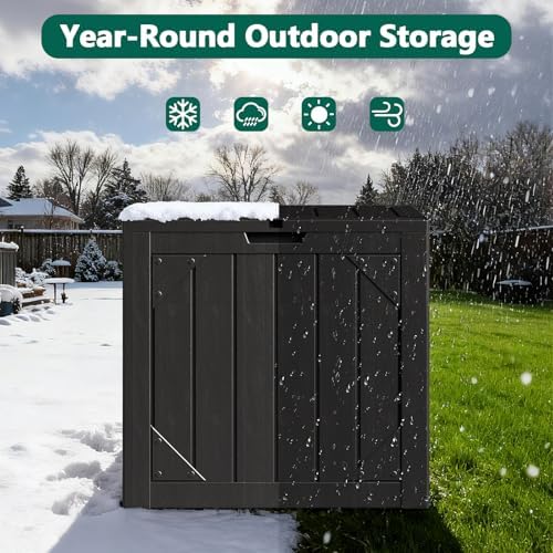 Outdoor Storage Box,30 Gallon Deck Box Outdoor Storage Bench Outside Waterproof Resin Storage Bench, Lockable Patio Cushions, Garden Tools Storage For Furniture, UV Resistant Black