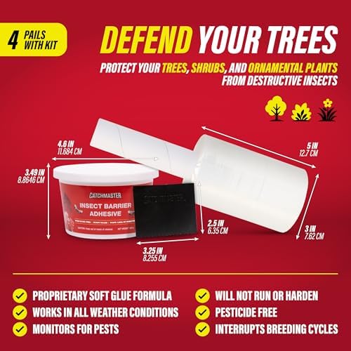 Catchmaster Tree Banding Insect Barrier DIY Kit 4Pk, 15oz., Spreader, 1Kft Roll Plastic Wrap, Lanternfly & Ant Traps, Outdoor Adhesive Crawling Insect Trap to Protect Trees, Fruit & Plants
