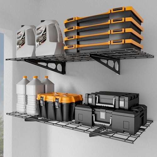 Garage Shelving, 2-Pack 2x4 ft Garage Wall Shelving, 600 lbs, Black