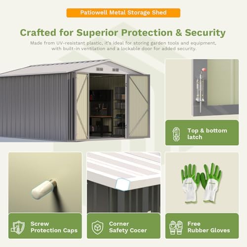 Patiowell 10x12 FT Metal Outdoor Storage Shed, Gray