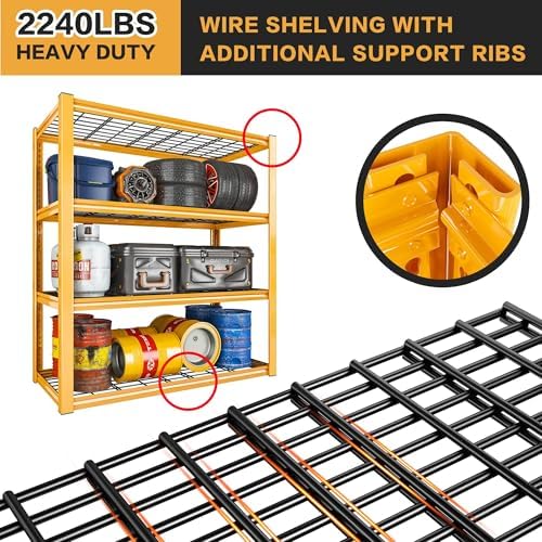 REIBII 40" W Yellow Garage Shelving with Double-Layer Frames for Homeowners