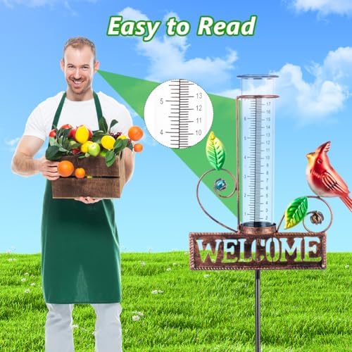 Stargarden Rain Gauge Outdoor, Metal Cardinal Rain Gauge