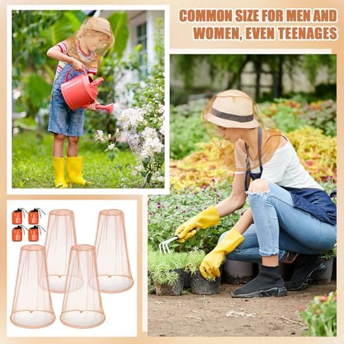 HESTYA 4 Pack Mosquito Head Net Mesh Face Cover Outdoor, Khaki