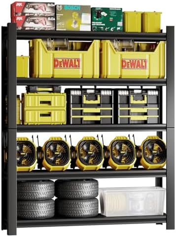 72" H Adjustable Garage Shelving 2500LBS Storage Shelves 5-Tier Heavy Duty Metal Shelves Organization Utility Industrial Shelves Rack for Garage Warehouse Pantry Basement,Black (19.6" D×59" W×72" H)
