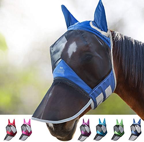 Harrison Howard CareMaster Pro Luminous Horse Fly Mask Large Eye Space Long Nose with Ears UV Protection for Horse Royal Blue L Full Large