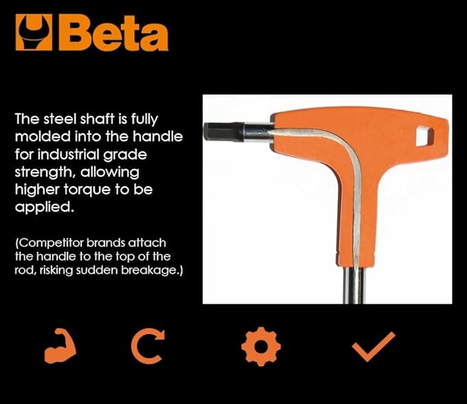Beta 96T SAE (Inch) T-Handle Hex Key Wrench 10-Piece Set | High Torque Ergonomic Allen Wrench |Dual Hex Tips | Drop Prevention Hole | Industrial Strength | Made in Italy | 3/32-3/8"