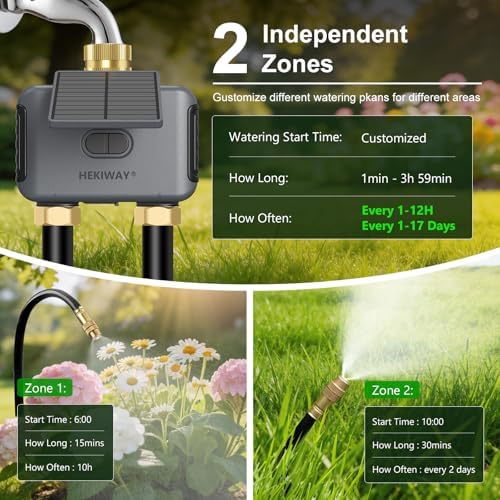 120FT WiFi Solar Drip Irrigation System, Dual Zone Timer