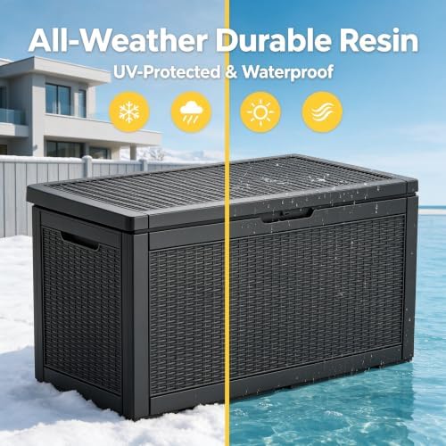130 Gallon Deck Box,Lockable Outdoor Storage Box Gas Lift,Waterproof,Black