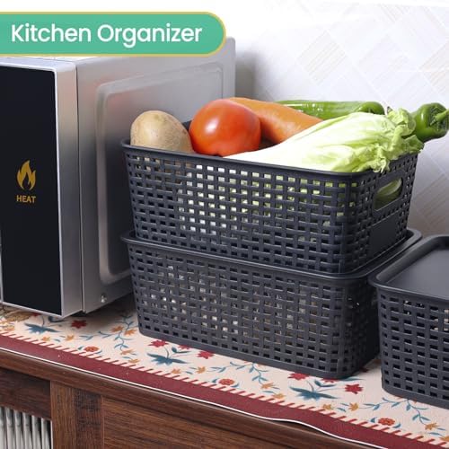 Ohmlove 8 Pack Plastic Storage Baskets with Lids for Organization