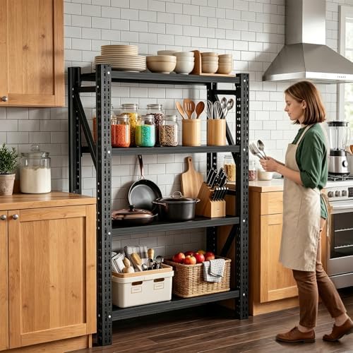 31.5''W Heavy Duty Storage Shelves, 2500LBS Metal Garage Shelving Units, 4 Tier Adjustable Large Industrial Shelves for Warehouse Workshop Basement (31.5''W x 13.8''D x 73.2''H), 5 Pack