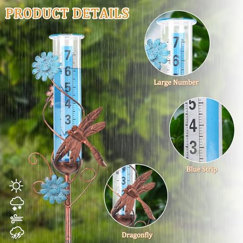 Rain Gauge Outdoor, Dragonfly Rain Gauges for Yard Patio Lawn Garden Decor