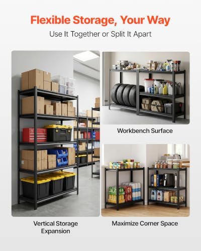 VEVOR Storage Shelves, 5-Tier Adjustable, 3000 lbs Capacity, Heavy Duty Garage Storage Shelving Unit, Metal Utility Rack Shelf, for Garage Warehouse Basement Kitchen, 40.55" W x 18.31" D x 71.38" H
