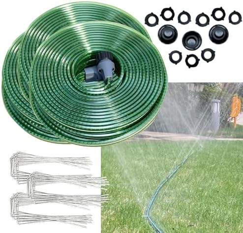 Watoo 2026 Sprinkler Hose & Soaker Hose for Yard - 150FT (50 * 3) Reinforced Flat Garden Hose with Holes, Heavy Duty No-Kink Lawn Irrigation Hose (Includes Stakes, High Pressure Spray)