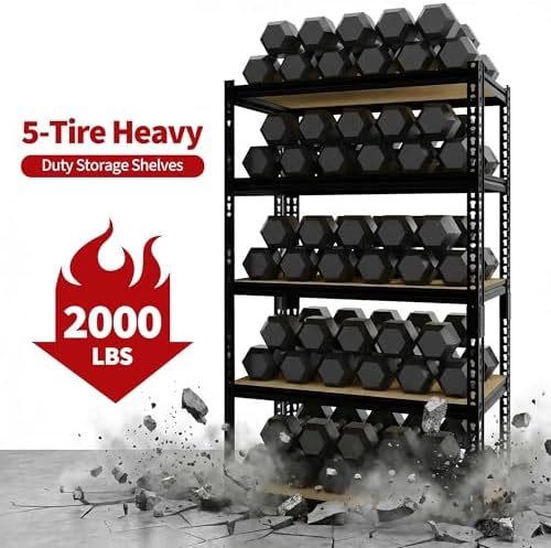 Heavy Duty Garage Storage Shelves 2 Pack, 2000 Lbs Capacity, 5-Tier Adjustable Storage Shelving Unit, 30"L x 12" W x 60"H Metal Shelving Racks for Kitchen Pantry Basement Bathroom Laundry