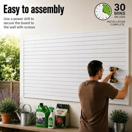 SMARTSTANDARD White Slatwall Panel Set, Wall Organizer for Garden Storage