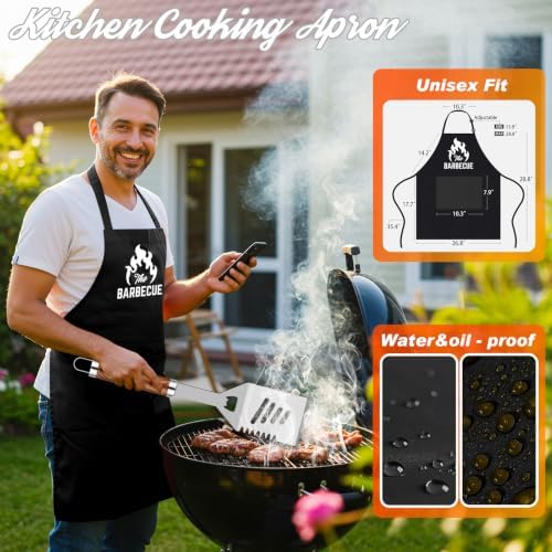 ROMANTICIST 26pcs Grilling Gifts for Men, Dad Gifts for Father's Day, Stainless Steel BBQ Grill Accessories Tools Set, Heavy Duty BBQ Utensils Kit with Apron, Thermometer, Mats in Aluminum Case Brown