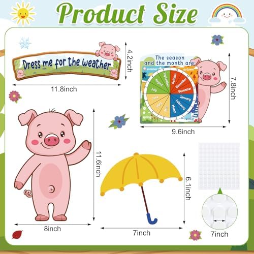 Gilprop 58 Pcs Dress for Weather Bulletin Board Set for Classroom, Piggy