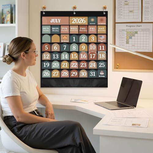 Sinload Classroom Calendar Pocket Chart Black, Modern Boho 2