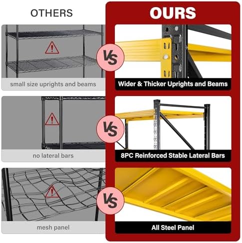 48" Wide Heavy Duty Garage Shelving Units,3000LBS Deep Storage Shelves,Yellow Metal Garage Shelves,Large Storage Rack,Steel Shelf,Industrial Shelving for Shop,Warehouse,Basement,48" W x 24" D x 70" H