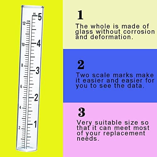 YZDTECH 4 PCS Rain Gauge Glass Replacement Tube, Glass Rain Gauges Replacement Tubes Best Rated for Yard Garden Outdoor Lawn, 5 inch with Tube Brush