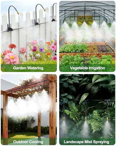 Upgraded 5/16" Drip Irrigation Kit (100FT), High-Flow Garden Watering System with 16 Bendable 360° Brass Misting Nozzles, Quick-Push Connectors & Leak-Proof Design for Patio, Greenhouse & Flower Beds