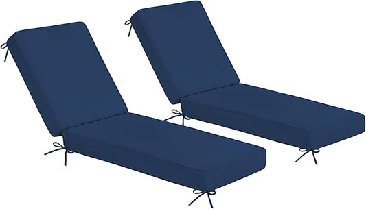 Sundale Outdoor Olefin Chaise Lounge Cushion Set of 2, Water-Resistant Patio Lounge Chair Cushion, Thick Lounger Pad with 4 Straps Dark Blue, 72 x 21 x 4 Inches