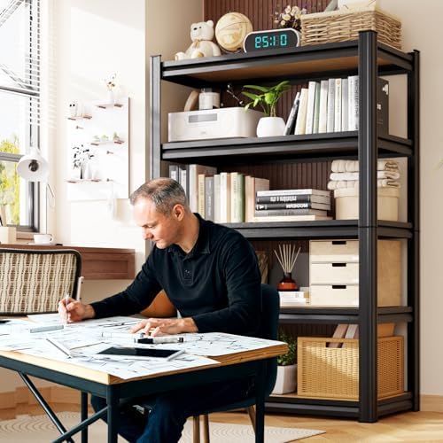 71"H-35"W-15.7"D Garage Shelving-2050LBS 5 Tier Storage Shelves,Adjustable Heavy Duty Metal Shelving Unit and Storage Large Rack,Utility Steel Shelf For Shop Warehouse Industrial Pantry Basement Black