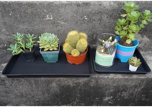 VUWEZ Plant Growing Trays 4 Pack, Plant Tray, 14.5"x11", Heavy Sturdy Plastic Plants Saucer, Seedling Starter Trays, Seed Starter Growing Tray (Black)