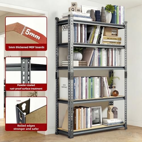Garage Shelving Heavy Duty, 2450LBS Metal Storage Shelves 5 Tier, Adjustable Shelving Unit 30" W x 12" D x 62" H, Boltless Garage Storage Rack for Grage Basement, Pantry, Warehouse 1Pcs