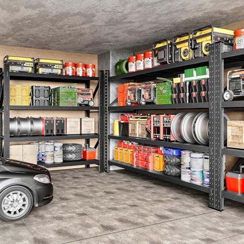 71.3" Wide Heavy Duty Garage Shelving Units,5000LBS Deep Storage Shelves,Black Metal Garage Shelves,Steel Shelf,Large Storage Rack,Industrial Shelving for Shop,Warehouse,Basement,71.3"W x 24"D x 70"H