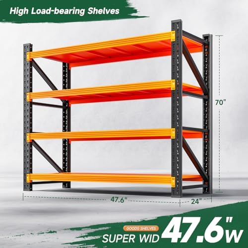 Letaya 3000LBS Heavy Duty Storage Shelves,70" H Metal Garage Shelving Units,4 Tier Large Tall Industrial Shelving,Adjustable Utility Rack Shelf for Warehouse,Basement (Orange, 48" W x 24" D x 70" H)