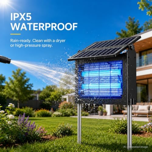 Solar Bug Zapper Outdoor-4500V Mosquito Zapper Outdoor Fly Killer-with Dual Adjustable Solar Panel Waterproof-Portable Electric Fly Trap for Patio, Garden, Backyard, and Camping