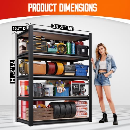 3-Pack 71"H Garage Shelving-2050LBS 5 Tier Storage Shelves,Adjustable Heavy Duty Metal Shelving Unit and Storage Large Rack,Utility Steel Shelf For Shop Warehouse Industrial Pantry Basement 35"Wx16"D