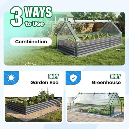 Quictent 8x4x1ft Galvanized Raised Garden Bed with Cover