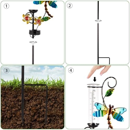 Stargarden Rain Gauge Outdoor, Metal Dragonfly Rain Gauge with 5 inch Glass Tube