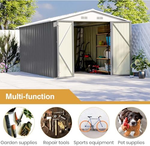 Patiowell 8 x 12 FT Outdoor Storage Shed, Metal Storage Shed, Gray