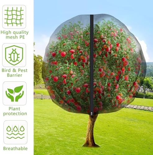 10.8 x 9.8 Ft Black Large Fruit Tree Netting with Zipper and Drawstring, Breathable Mesh Garden Bird Netting Plant Cover, Insect Bird Barrier Net Mesh for Protect Fruits Plants from Squirrel Bugs