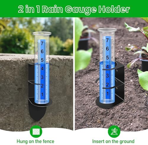 Rain Gauge Outdoor, Rain Gauge with 2 in 1 Stainless Steel Rack Holder