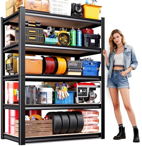 71" H-35 W Garage Shelving-5 Tier Storage Shelves,Adjustable Heavy Duty Metal Shelving Unit and Storage Large Rack,Utility Steel Shelf for Shop Warehouse Industrial Pantry Basement