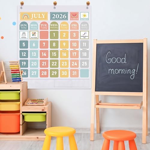 Sinload Classroom Calendar Pocket Chart Muted, Muted Boho