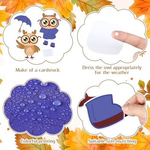 Ireer 56 Pieces Weather Bulletin Board Set for Preschool 12 x 8'' Animal Weather Chart for Classroom Dress up Seasonal Bulletin Board Cutout for Wall Blackboard Decorations (Owl)