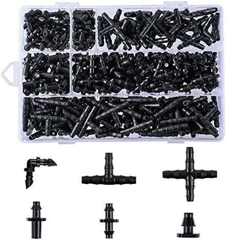 280 Pcs Barbed Connectors Irrigation Fittings Kit,Drip Irrigation Barbed Connectors 1/4''Tubing Fittings Kit for Flower Pot Garden Lawn(Straight Barbs,Single Barbs,Tees,Elbows,End Plug,4-Way Coupling)