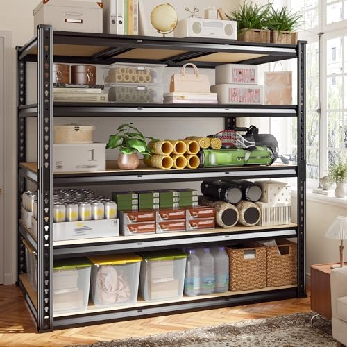 2800 LBS Garage Shelving Heavy Duty 72.2" H Garage Storage Shelves, 5 Tier Adjustable Metal Shelving Unit, Storage Shelves for Workshop, Basement, Warehouse, Shed, Kitchen, 48.1" W x 24.1" D, Black