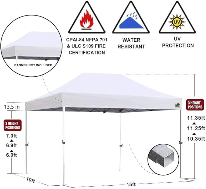 Eurmax USA 10'x15' Pop Up Canopy Tent Commercial Instant Canopies with Heavy Duty Roller Bag,Bonus 4 Sand Weights Bags (Burgundy)