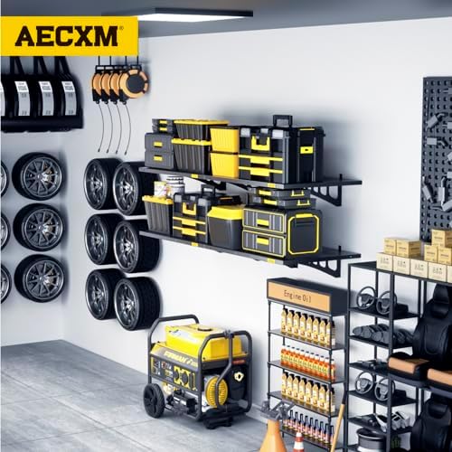 Aecxm 4-Pack 1.64x4ft Adjustable Garage Wall Shelving 1120lbs Load Capacity Heavy Duty Wall Mounted Storage Shelf Metal Floating Shelves for Garage(Black)