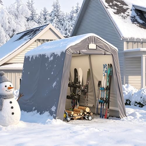 COVERONICS 7' x 12' Outdoor Portable Storage Shelter Shed, Grey