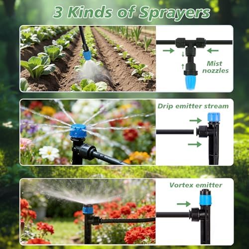 230FT Drip Irrigation System,Automatic Garden Watering System with 1/4" & 5/16" Tubing, Adjustable Spray Nozzles & Sprinklers for Garden, Greenhouse, Lawn, Potted Plants