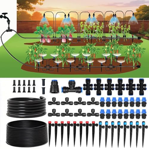 230FT Drip Irrigation System Kit, Quick Push-to-Connect Garden Watering System with 1/2'' & 1/4'' Tubing, Adjustable Drippers & Sprayers, Auto Irrigation System for Raised Bed, Lawn, Greenhouse