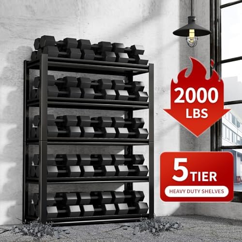 2000LBS Heavy Duty Garage Shelving Metal Storage Shelves 5-Tier Adjustable Shelving Units Industrial Utility Shelves Rack for Warehouse Garage Basement Pantry Kitchen Living Room (15.7"D×23.6"W×63"H)