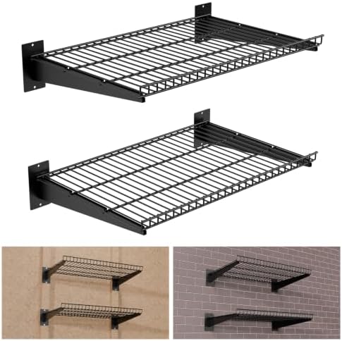 Garage Wall Shelving 24"x16.5" 2-Pack, Wall Mounted Shelves, Black